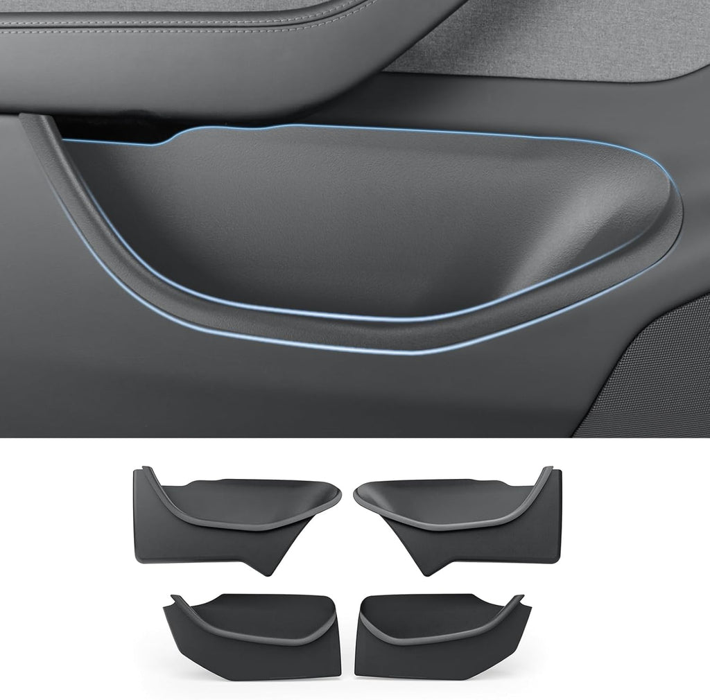 LUCKEASY 4PCS Door Side Storage Box Full Arounding for Tesla Model Y Juniper Standard/Premium/Performance 2025 2026 Front & Rear Door Pocket Inner Organizer Trays Full Cover Accessories TPE Black