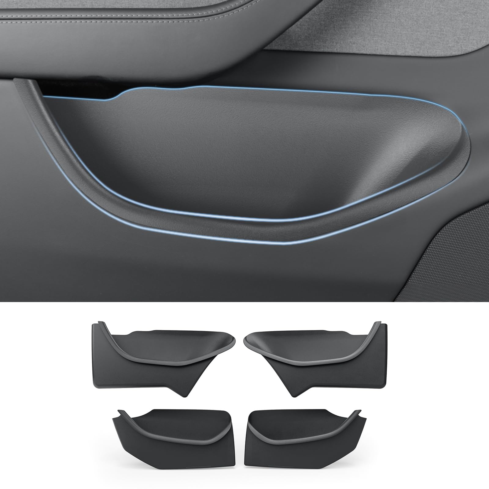 LUCKEASY 4PCS Door Side Storage Box Full Arounding for Tesla Model Y Juniper Standard/Premium/Performance 2025 2026 Front & Rear Door Pocket Inner Organizer Trays Full Cover Accessories TPE Black