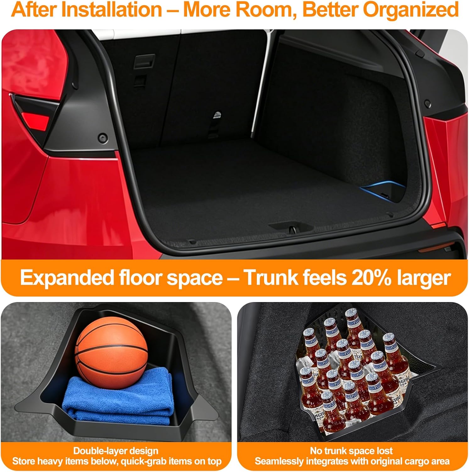 Trunk Storage Bins for 2025 2026 Tesla Model Y Juniper | 2PCS TPE Rear Cargo Side Organizer Boxes with Lids for 5-Seater