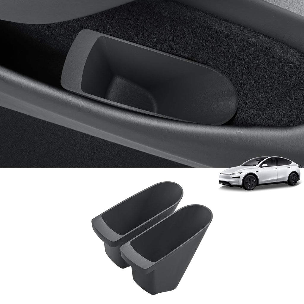 LUCKEASY 4PCS Door Side Storage Box Full Arounding for Tesla Model Y Juniper Standard/Premium/Performance 2025 2026 Front & Rear Door Pocket Inner Organizer Trays Full Cover Accessories TPE Black