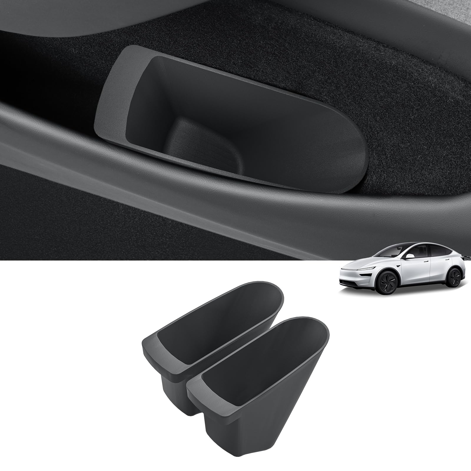 LUCKEASY 4PCS Door Side Storage Box Full Arounding for Tesla Model Y Juniper Standard/Premium/Performance 2025 2026 Front & Rear Door Pocket Inner Organizer Trays Full Cover Accessories TPE Black