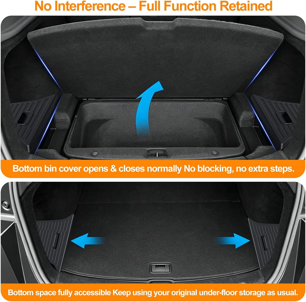 Trunk Storage Bins for 2025 2026 Tesla Model Y Juniper | 2PCS TPE Rear Cargo Side Organizer Boxes with Lids for 5-Seater