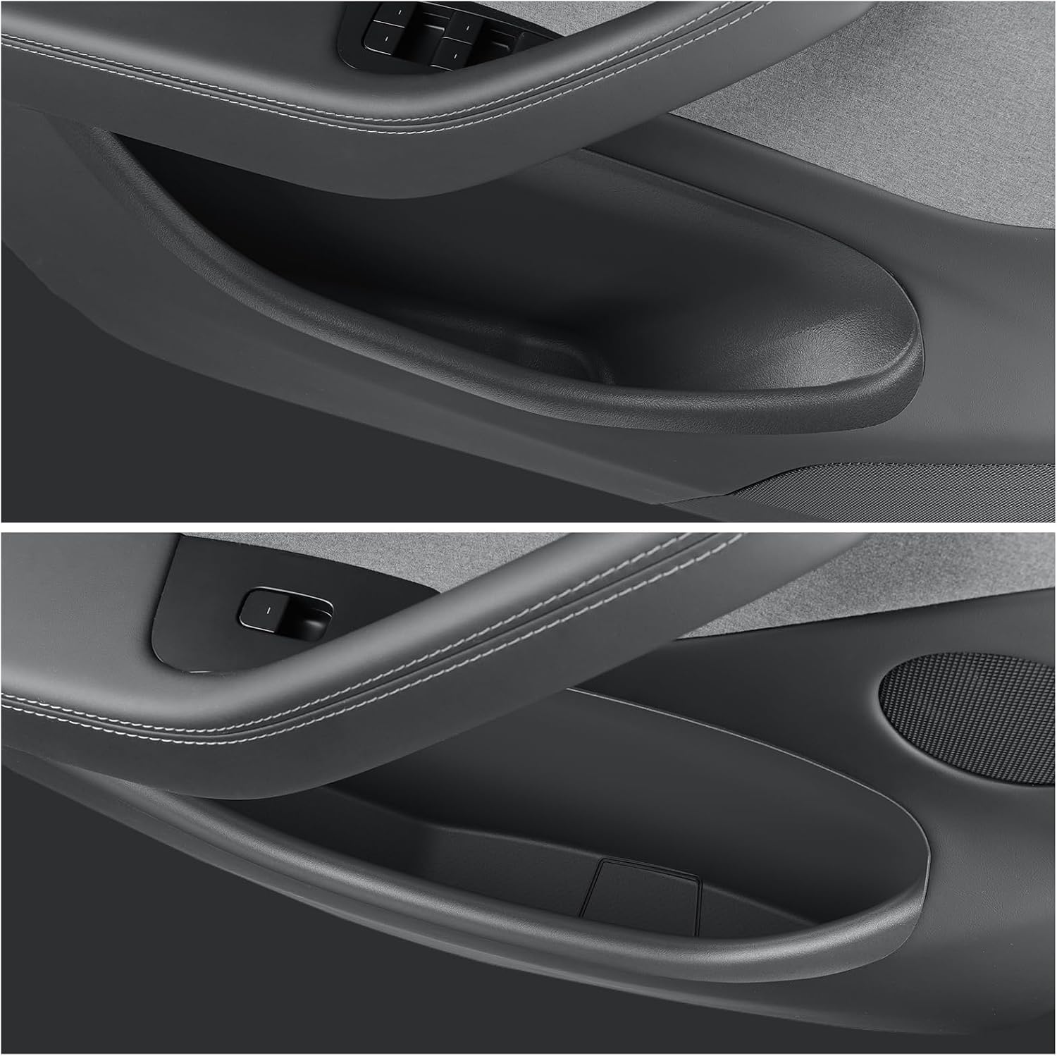 LUCKEASY 4PCS Door Side Storage Box Full Arounding for Tesla Model Y Juniper Standard/Premium/Performance 2025 2026 Front & Rear Door Pocket Inner Organizer Trays Full Cover Accessories TPE Black