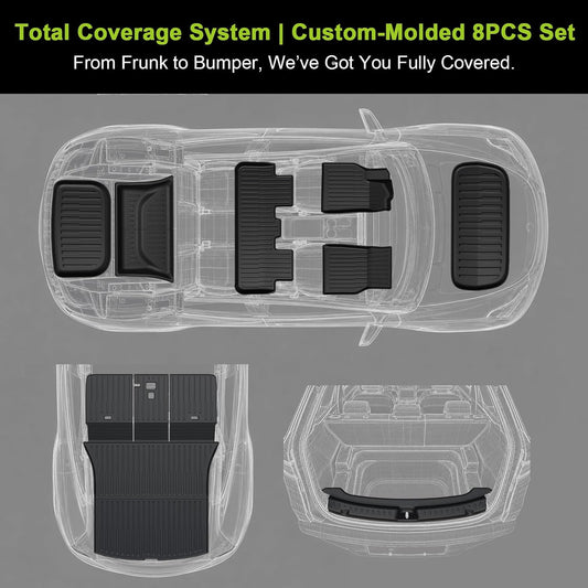 Floor Mats for 2025 2026 Tesla Model Y Juniper, 8PCS All Weather Full Set Cargo Liners Accessories, 3D TPE Odorless Trunk Frunk Rear Mats & Trunk Sill Guard for 5-Seater (Not Fit 7-Seat & Standard)