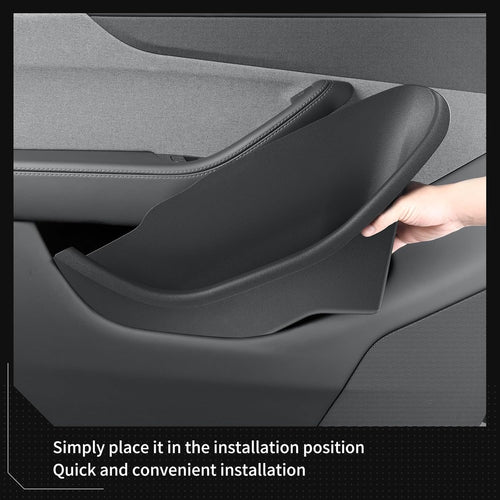 LUCKEASY 4PCS Door Side Storage Box Full Arounding for Tesla Model Y Juniper Standard/Premium/Performance 2025 2026 Front & Rear Door Pocket Inner Organizer Trays Full Cover Accessories TPE Black