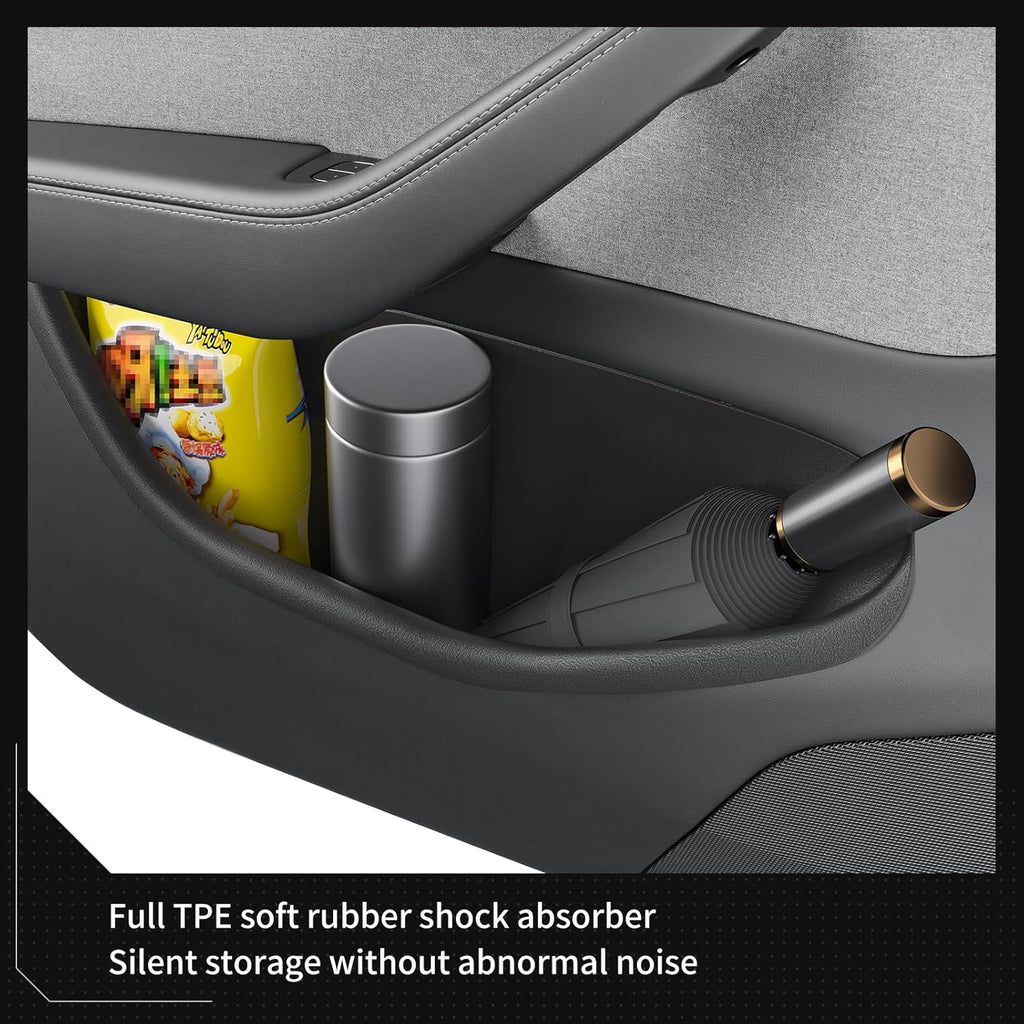 LUCKEASY 4PCS Door Side Storage Box Full Arounding for Tesla Model Y Juniper Standard/Premium/Performance 2025 2026 Front & Rear Door Pocket Inner Organizer Trays Full Cover Accessories TPE Black